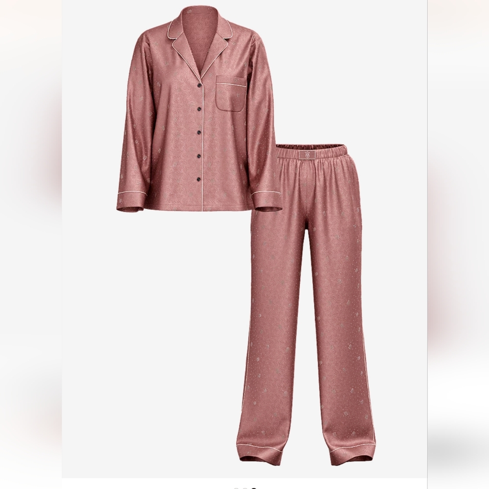 New Victoria's SecretGlazed Satin Dew Drop Long Pajama Set XXL Regular - Picture 3 of 6